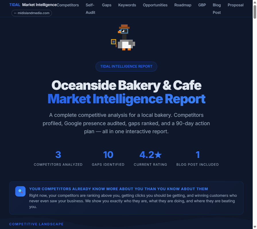Tidal report hero section showing competitor analysis overview